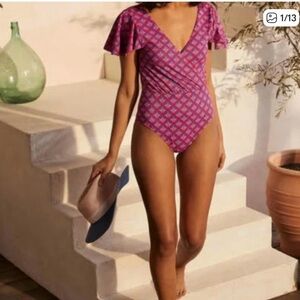 NWOT Boden Pink and Blue Women Swim One Piece